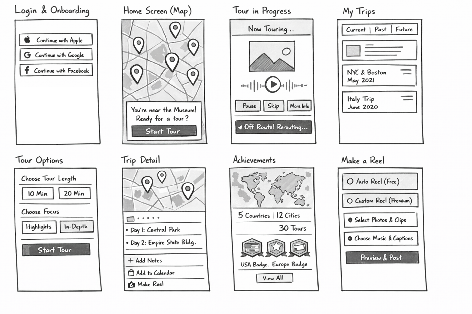 Terra app UX wireframes